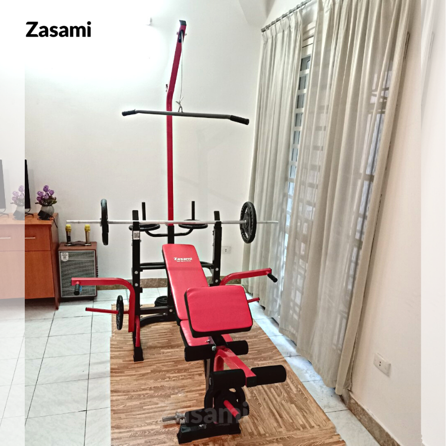 Giàn Tạ Đa Năng Zasami SGT-8210 Plus - kèm 50kg tạ gang, 1 đòn 1m5, và 1 đôi găng tay