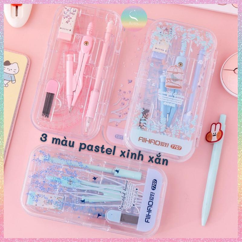 Bộ compa thước kẻ 8 món chuyên dụng, màu pastel cực xinh