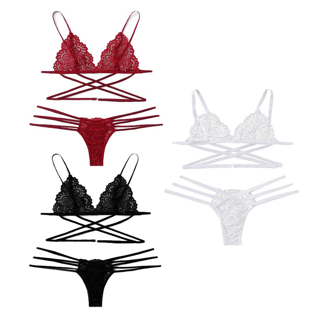 Womens 2 Piece Lace Hollow Perspective Bikini Swimsuit Beach Swimwear Set Black