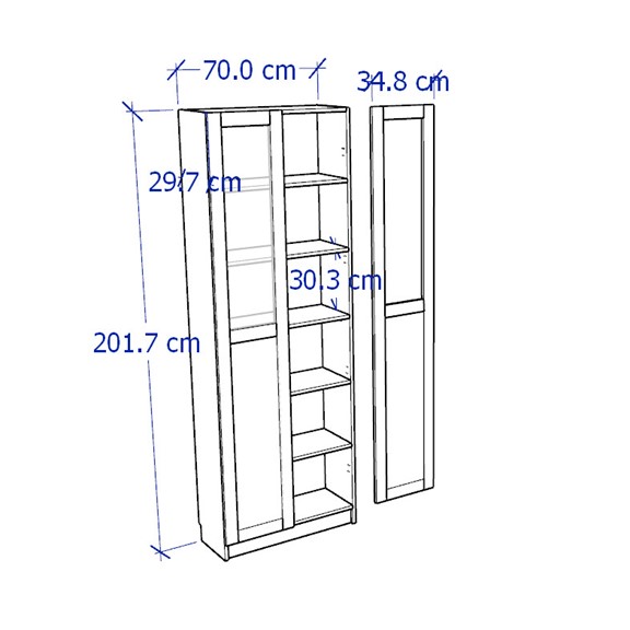 JELLY, Kệ sách 6 tầng cửa cổ điển kèm kính SHE_056, 80x30x202cm