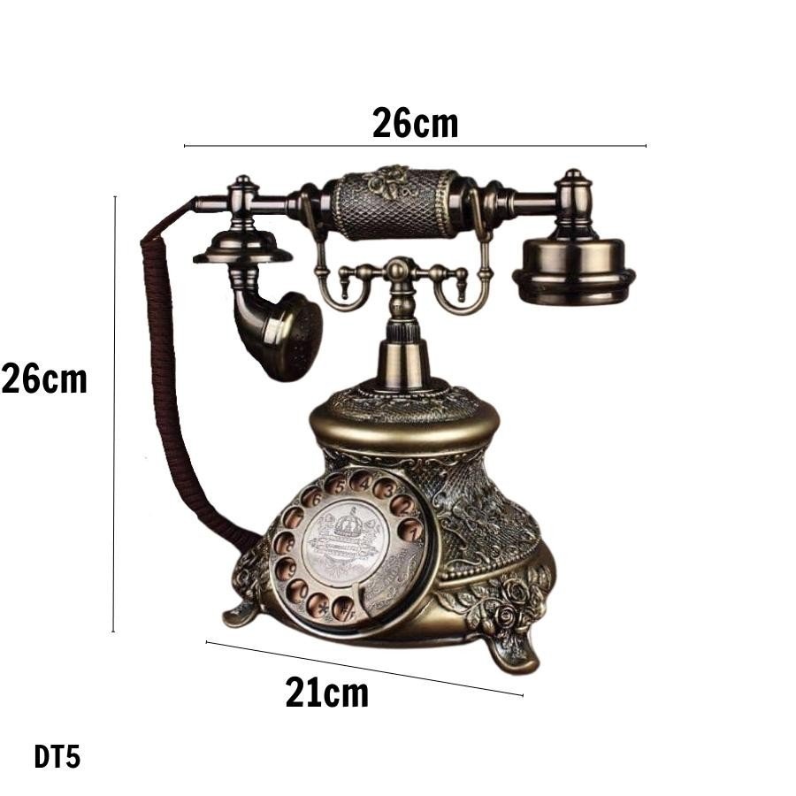 Điện thoại tân cổ điển nghe gọi và trang trí DT5 Sim Chất liệu Composite cùng hợp kim mạ đồng