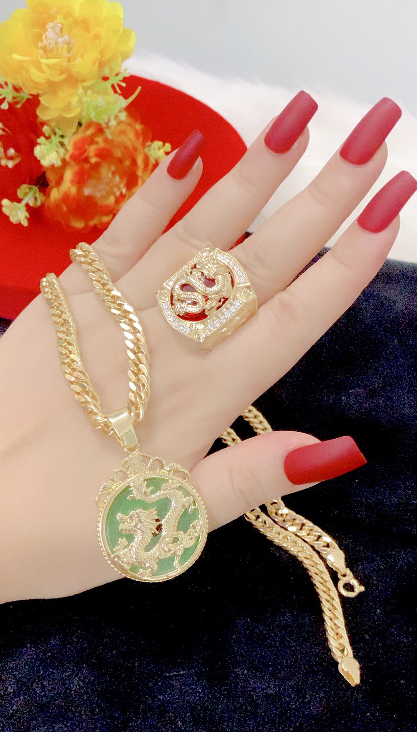 Dây chuyền nam mặt rồng xanh mạ 24.k cực chuẩn