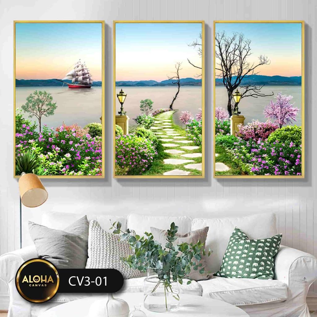 Bộ 3 Tranh Treo Tường Canvas Khung Gỗ Decor Trang Trí Phòng Khách Phòng Ngủ Phong Bếp