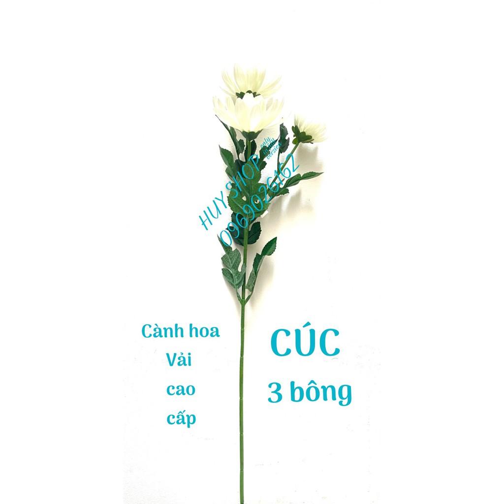 Hoa giả trang trí - Cành HOA CÚC 3 Bông (65cm) Vải cao cấp