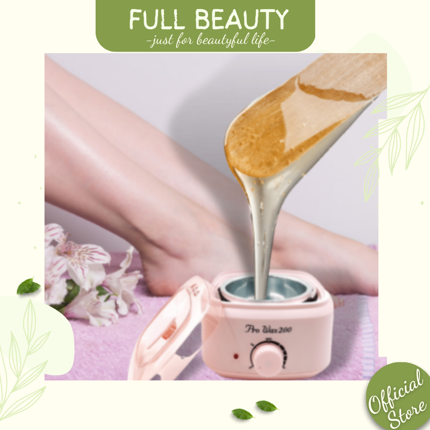 Nồi Nấu Sáp Wax Lông Nóng Pro Wax 200. Nồi Tan Sáp Nhanh Tặng Kèm 100g Sáp Hạt Premium+10ml Mỡ Trăn+Que Gỗ+Hdsd, Full Beauty FBPR200