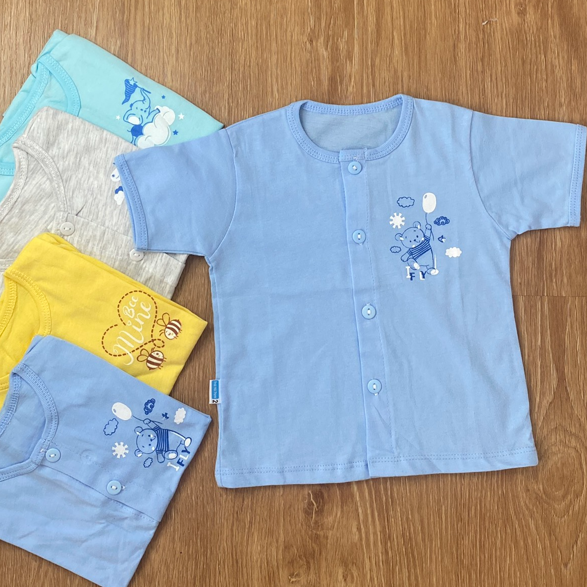 COMBO 5 Áo sơ sinh cotton THT-FR GGY | Áo Màu Cài Giữa Tay Ngắn | Size 1 - 5 cho bé sơ sinh - 12 kg| Chất vải thun cotton 100% xịn, đẹp, mềm, họa tiết xinh | Hàng Việt Nam | Quần sơ sinh | Quần áo sơ sinh