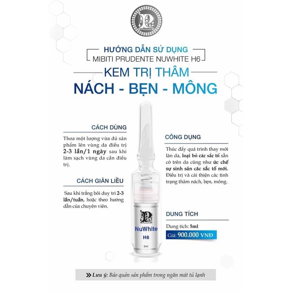 Kem giảm thâm nám nách, bẹn AlphaWhite H6 từ Nuwhite Mibiti Prudente Professional 5ML