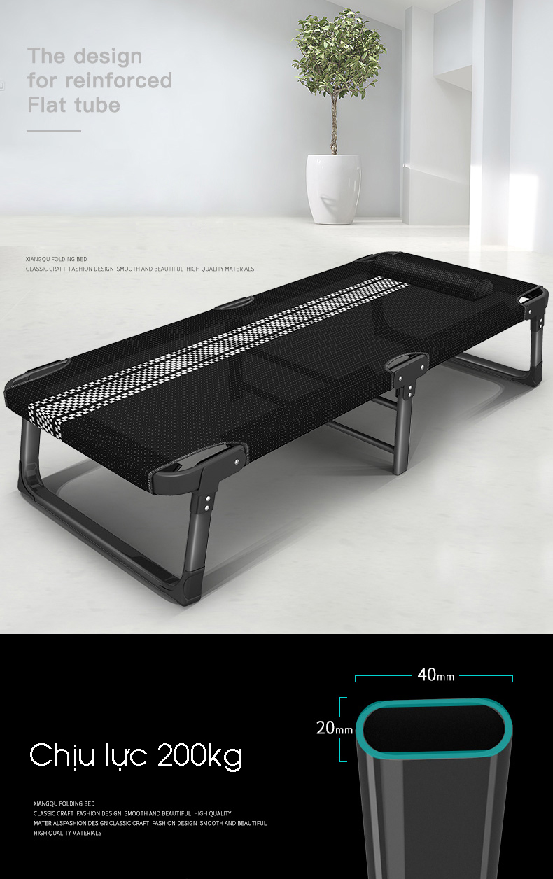 Giường ngủ xếp gọn 3 chân thép 68x181x35cm, giường ngủ trưa văn phòng, giường xếp gọn