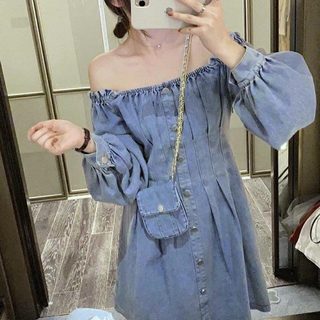 Váy bò trễ vai dài tay