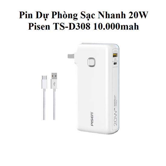 Pin sạc dự phòng PISEN QUICK High Power Box 10.000mAh 20W (TS-D308) - White - Hàng Chính Hãng