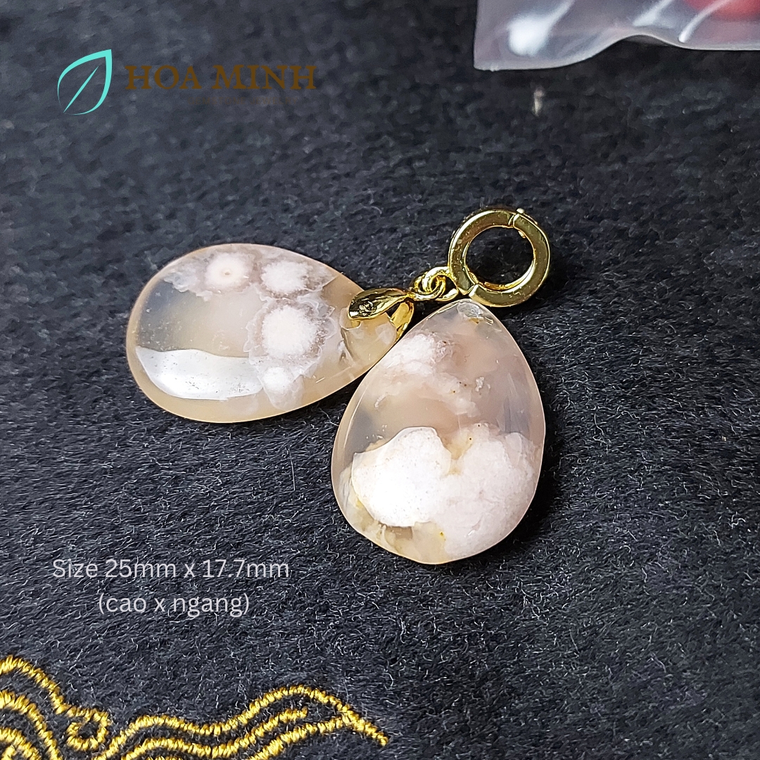 Mặt dây chuyền đá Mã Não hoa đào tự nhiên kiểu giọt nước 25x17.7mm, thời trang tài lộc không kén mệnh
