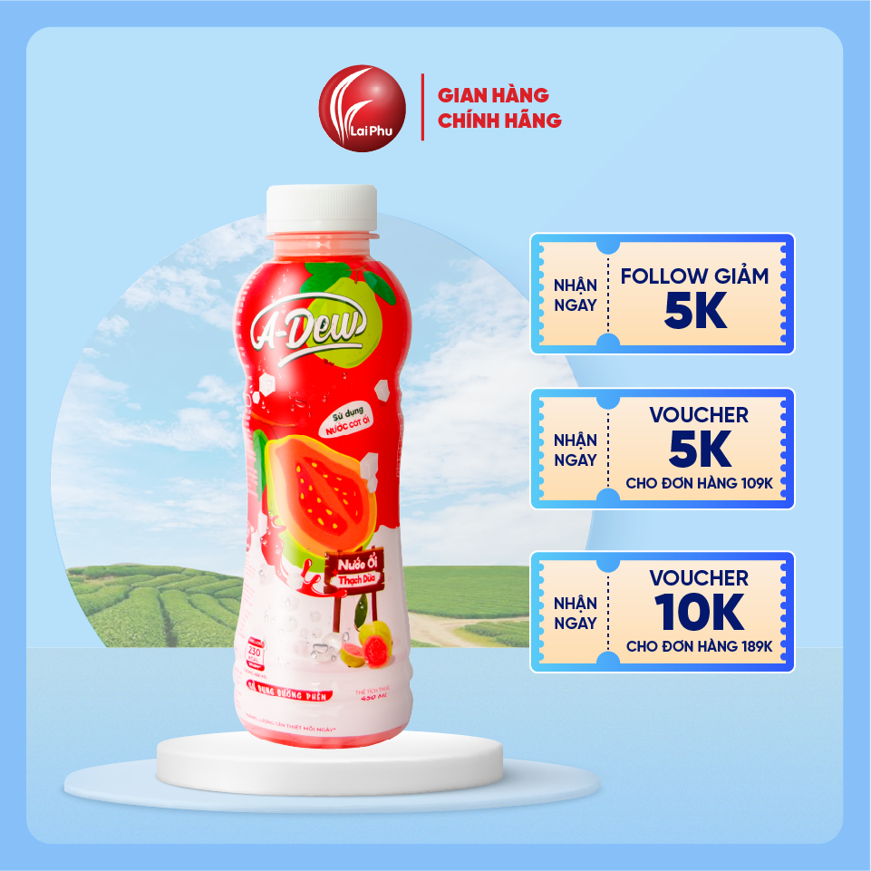Nước Ổi Thạch Dừa A Dew Chai 450ml - Lốc 6 Chai