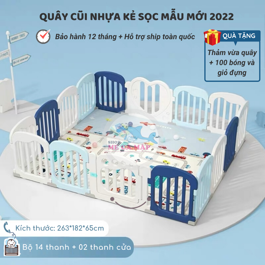 Quây cũi nhựa cao 65cm tặng THẢM DÀY và 100 BÓNG, quây bóng nhựa an tâm cho bố mẹ