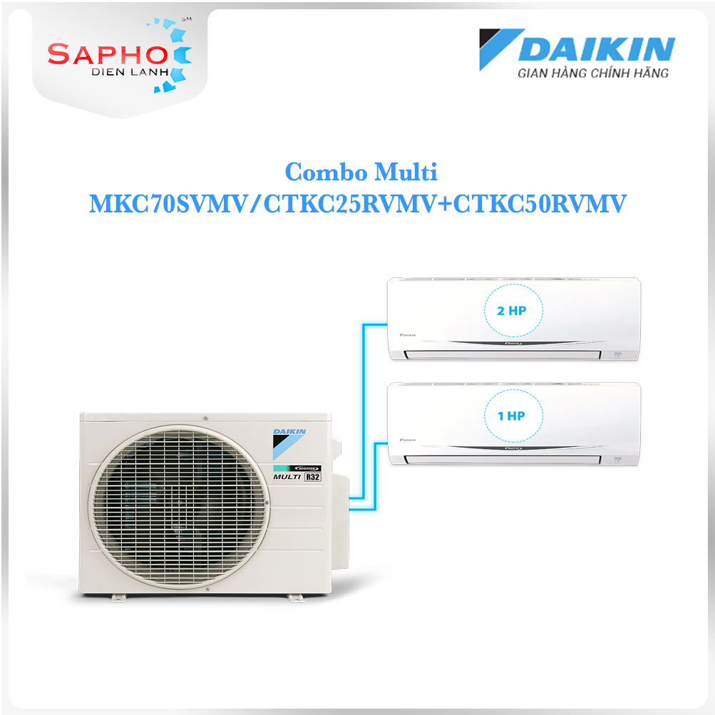 Hệ Thống Máy Lạnh Multi S Daikin Combo MKC70SVMV/CTKC25RVMV+CTKC50RVMV Gas R32 Inverter Treo Tường 1 Chiều Lạnh Hàng Chính Hãng - Chỉ giao tại HCM