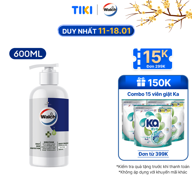 Sữa tắm tinh dầu Walch tiêu diệt vi khuẩn, dưỡng ẩm mềm mịn, tái tạo làn da (600ml) 