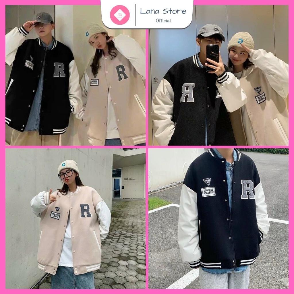 Áo Khoác Bomber Da Lộn 2 Lớp Thêu Logo R Chất Vải Mịn Đẹp Form Unisex Rộng Thoải Mái