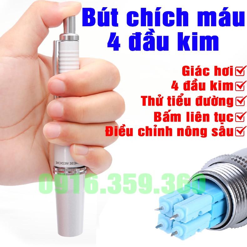 Bút chích máu 4 đầu kim bấm liên tục nông sâu