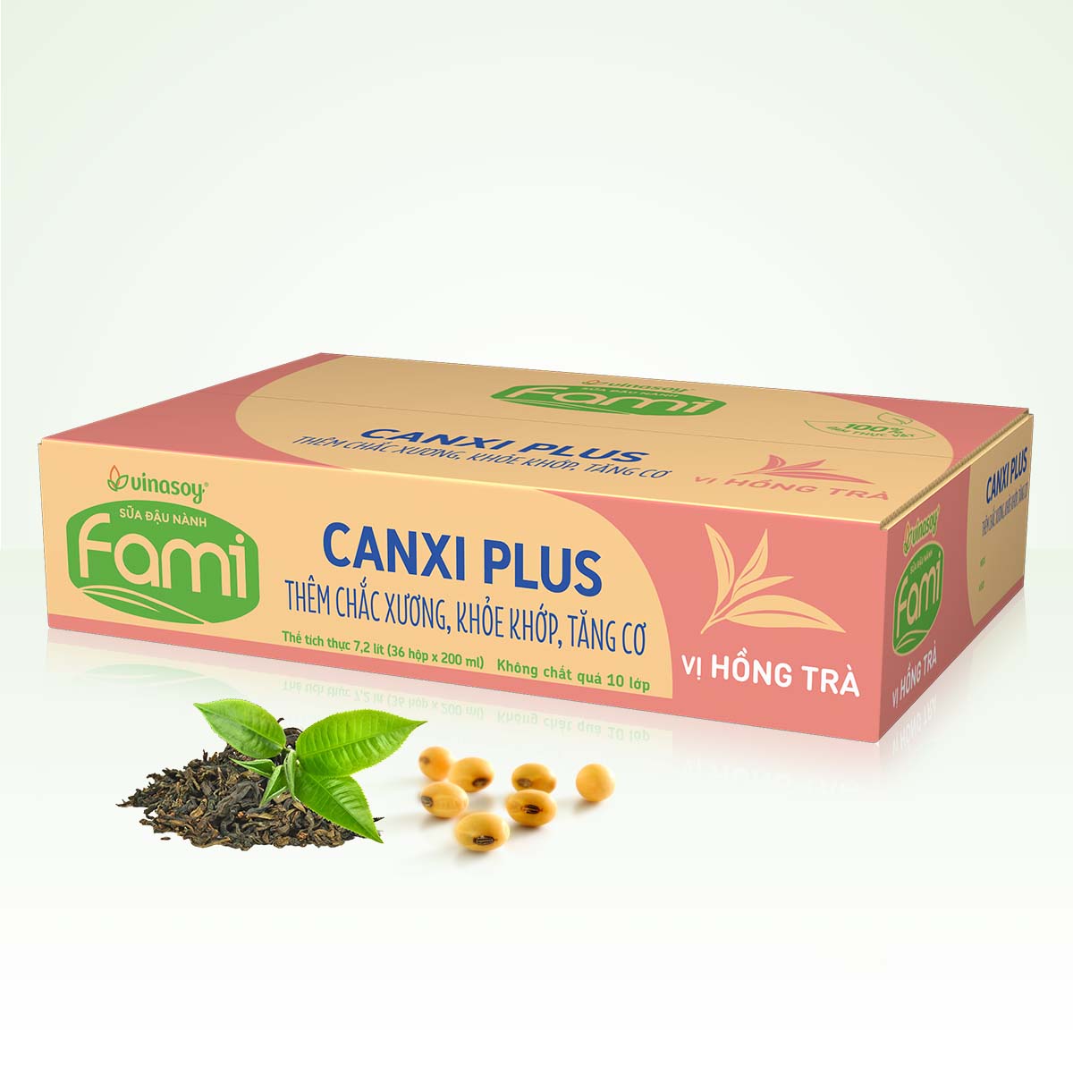 Thùng sữa đậu nành Fami Canxi Plus vị hồng trà hộp (200ml x 36 hộp)