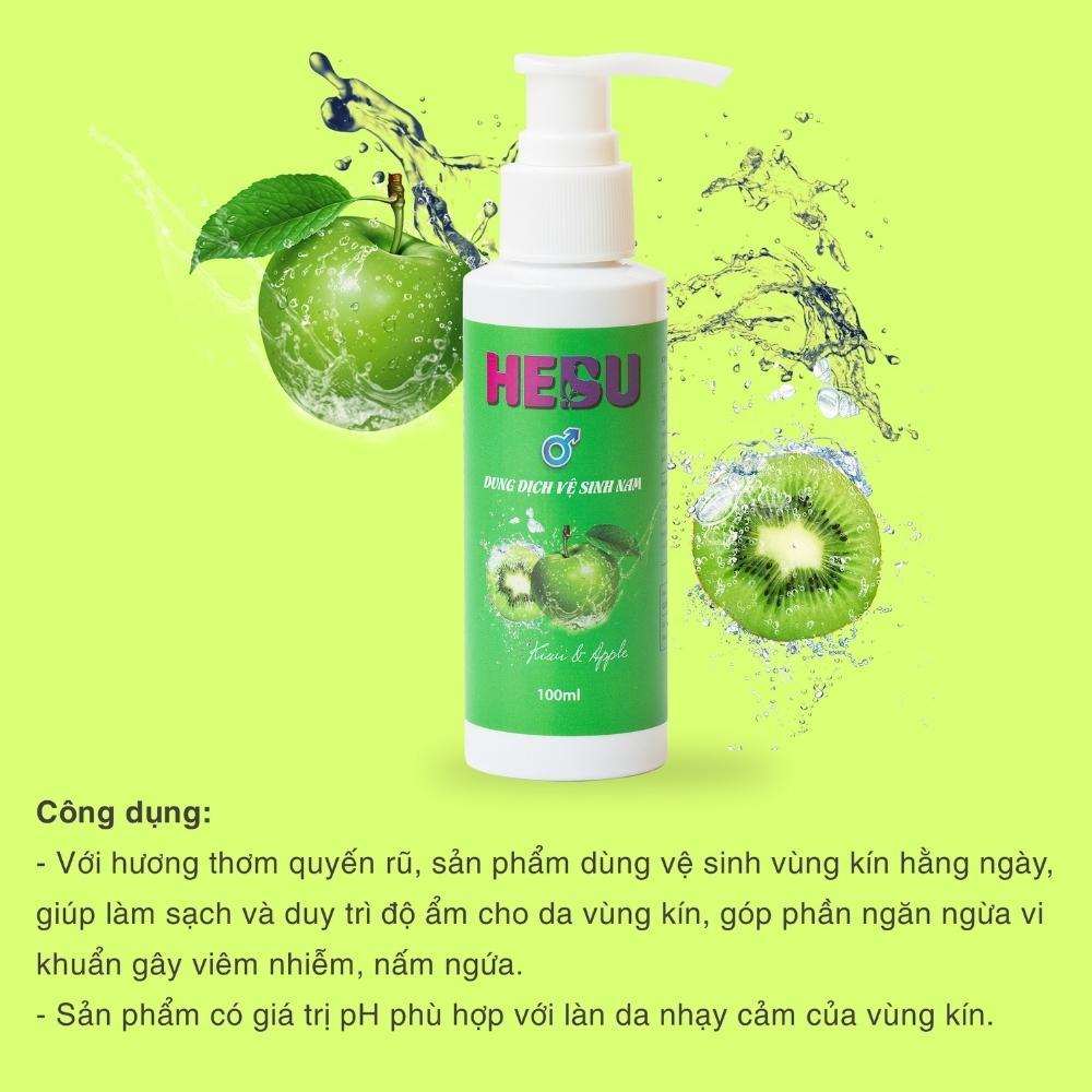 Dung dịch vệ sinh nam HEBU dạng gel hương táo kiwi giúp khử mùi tự nhiên lành tính và hỗ trợ giảm viêm ngứa chai vòi nhấn 100ml