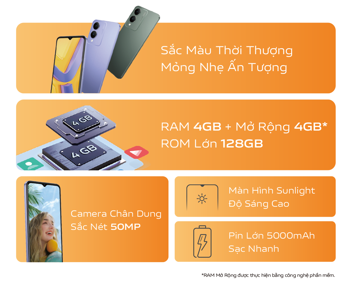 Điện thoại vivo Y17s - Hàng chính hãng - Camera 50MP - Pin 5000 mAh - Sạc nhanh- RAM mở rộng đến 8GB