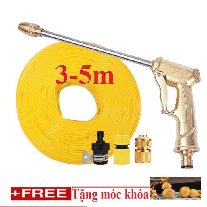 Bộ dây vòi xịt nước rửa xe,tưới cây .tăng áp 3 lần,loại 3m,5m 206701-3 đầu đồng,cút đồng,nối nhựa d+tặng móc khoá