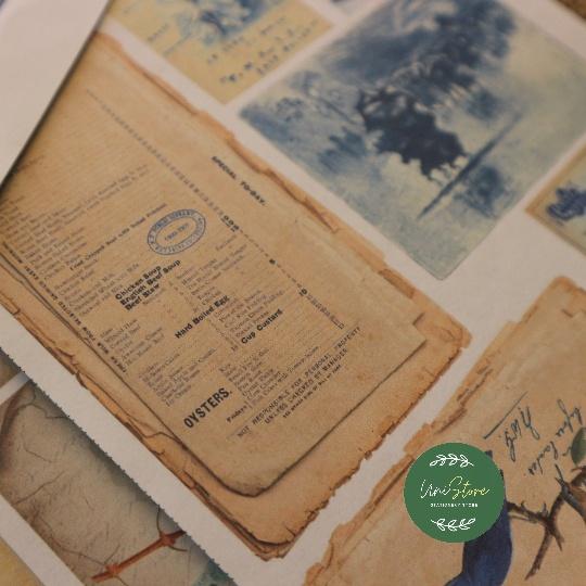 Hình ảnh Sticker tự cắt Blue mix ephemera - sticker vintage dán, trang trí sổ nhật kí, sổ tay | Bullet journal - kc003