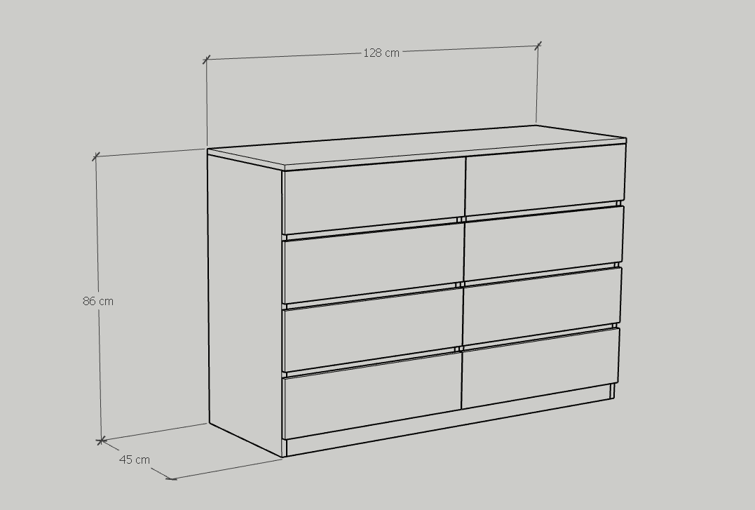 [Happy Home Furniture] OLA, Tủ lưu trữ 8 ngăn kéo, 128cm x 45cm x 86cm ( DxRxC), THK_086