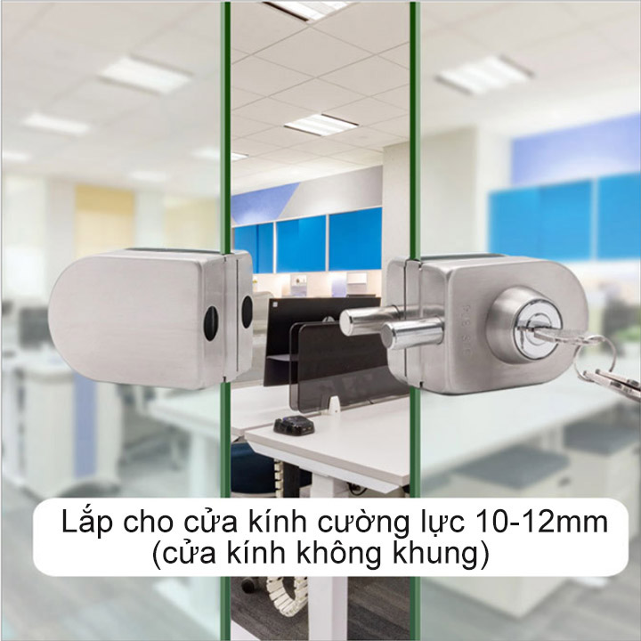 Khóa cửa kính cường lực không khung HC301 làm bằng inox 304, khóa cả trong và ngoài (Loại Kính kính)