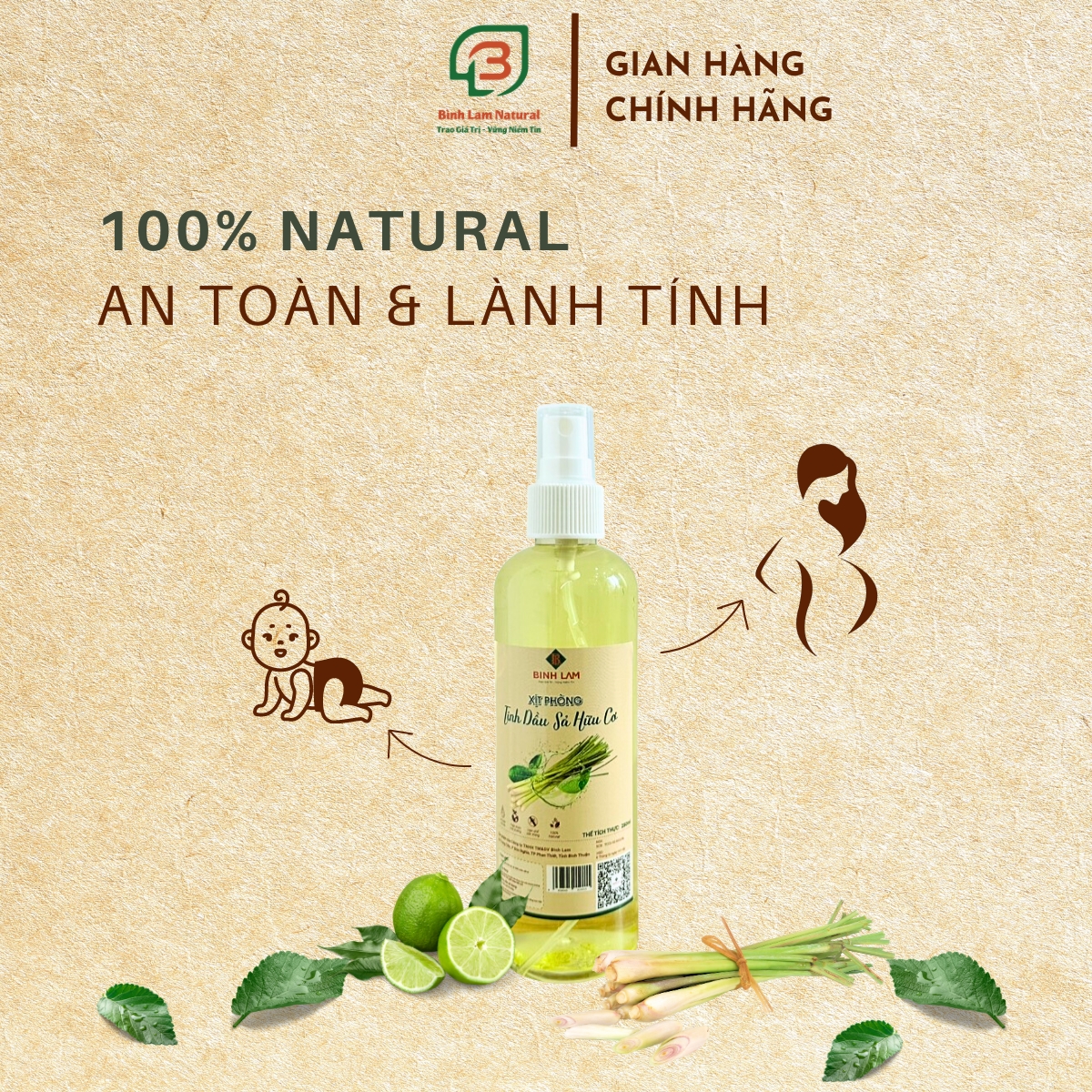 Combo 10 Xịt phòng tinh dầu đuổi muỗi, côn trùng, khử mùi, diệt khuẩn hữu cơ sả chanh Bình Lam Natural 250ml