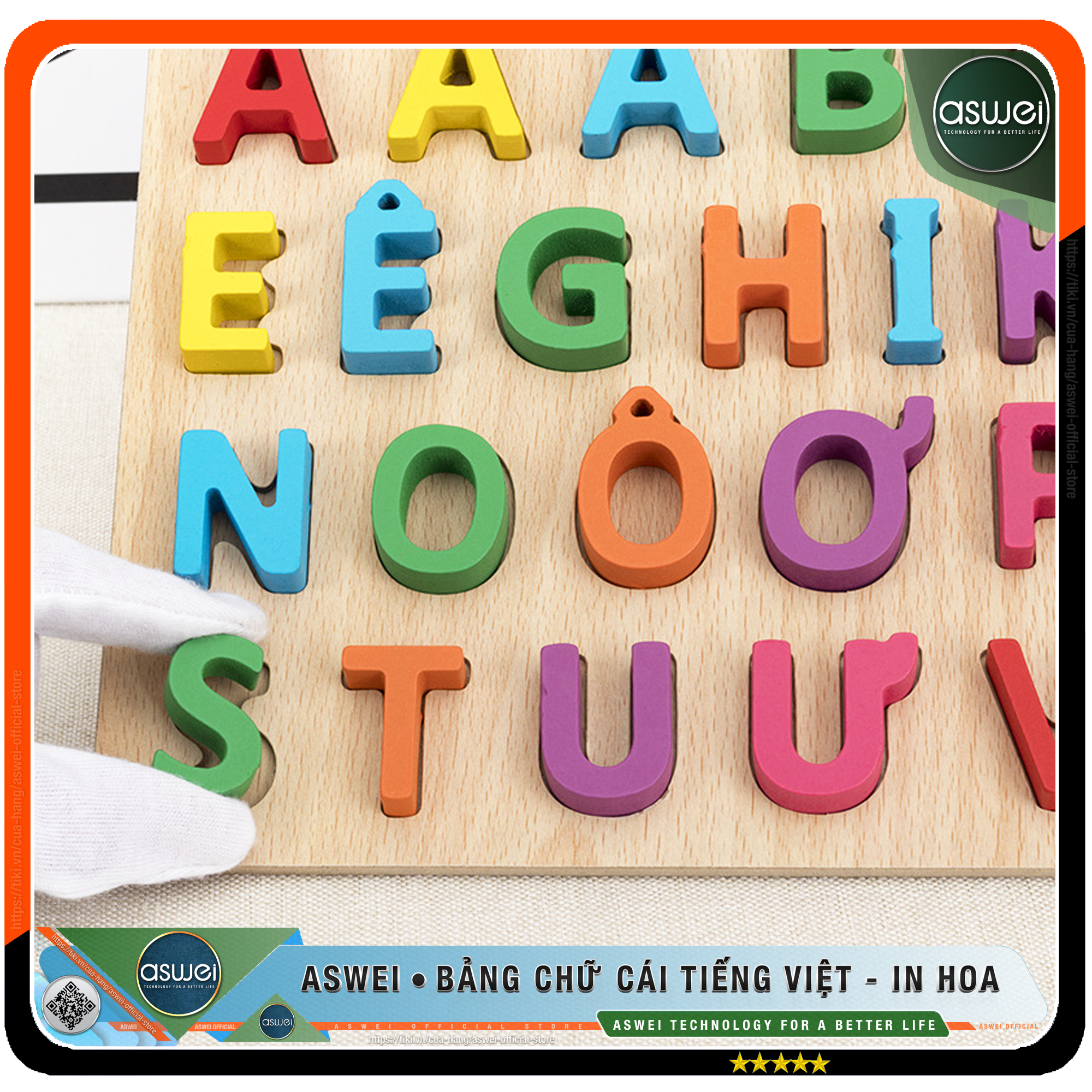 Bảng Chữ Cái Cho Bé ASWEI - Bảng Chữ Cái Tiếng Việt Gỗ Nổi, Chất Liệu An Toàn - Đồ Chơi Gỗ Thông Minh Giúp Giáo Dục Sớm Phát Triển Trí Tuệ Và Kỹ Năng - Hàng Chính Hãng