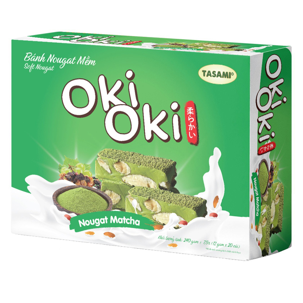 Bánh Nougat - Kẹo Hạnh Phúc Oki Oki Vị Trà Xanh Matcha Ngọt Nhẹ Tự Nhiên Mềm Dẻo Thơm Ngon (240g/Hộp)