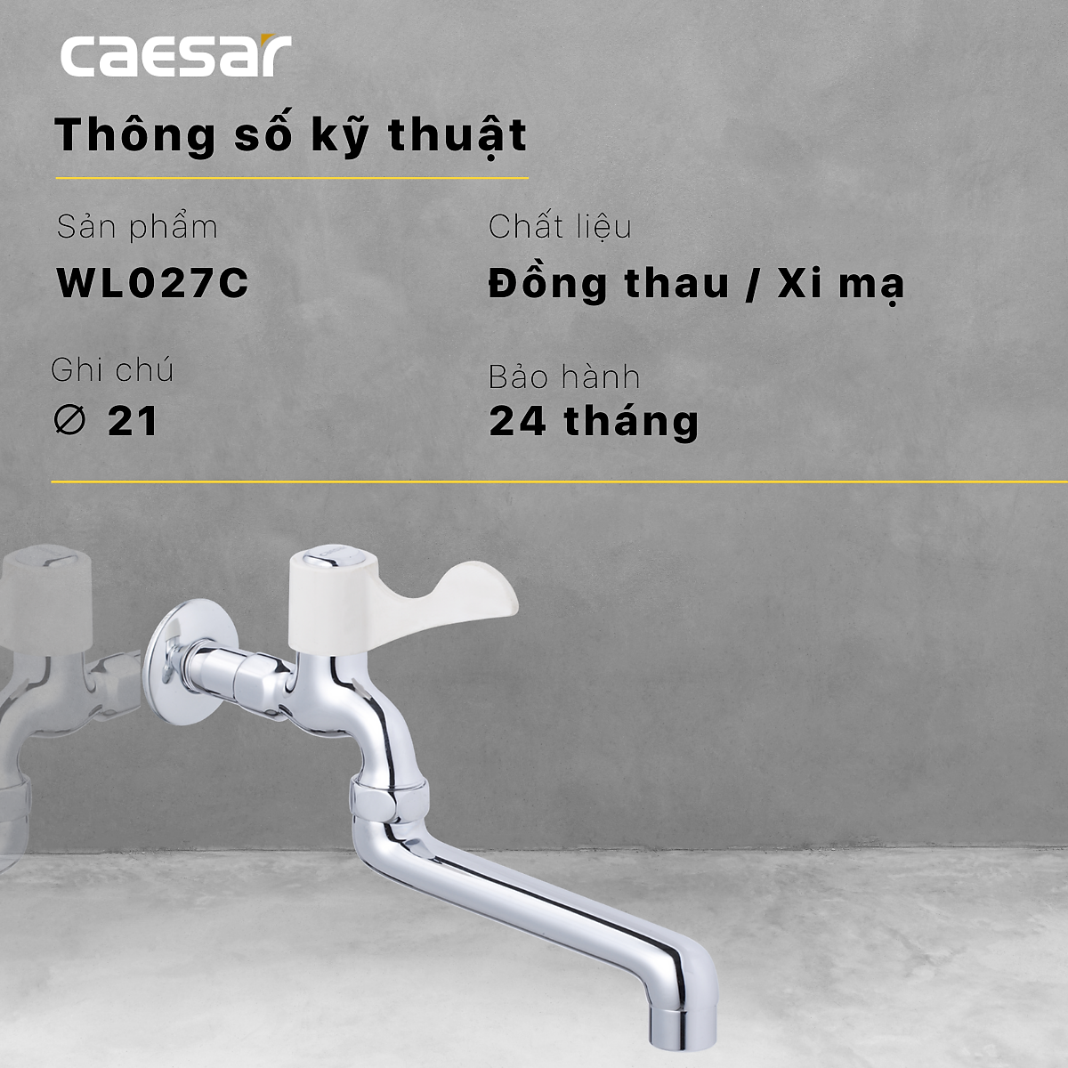 Vòi lạnh gắn tường (vòi gắn tường ) Caesar WL027C cần vòi xoay 180độ