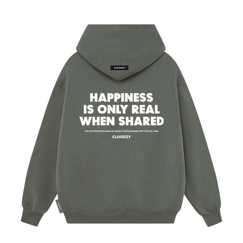 Áo hoodie local brand nam nữ unisex cặp đôi nỉ ngoại cotton form rộng có mũ xám đen dày cute zip oversize HAPPINESS