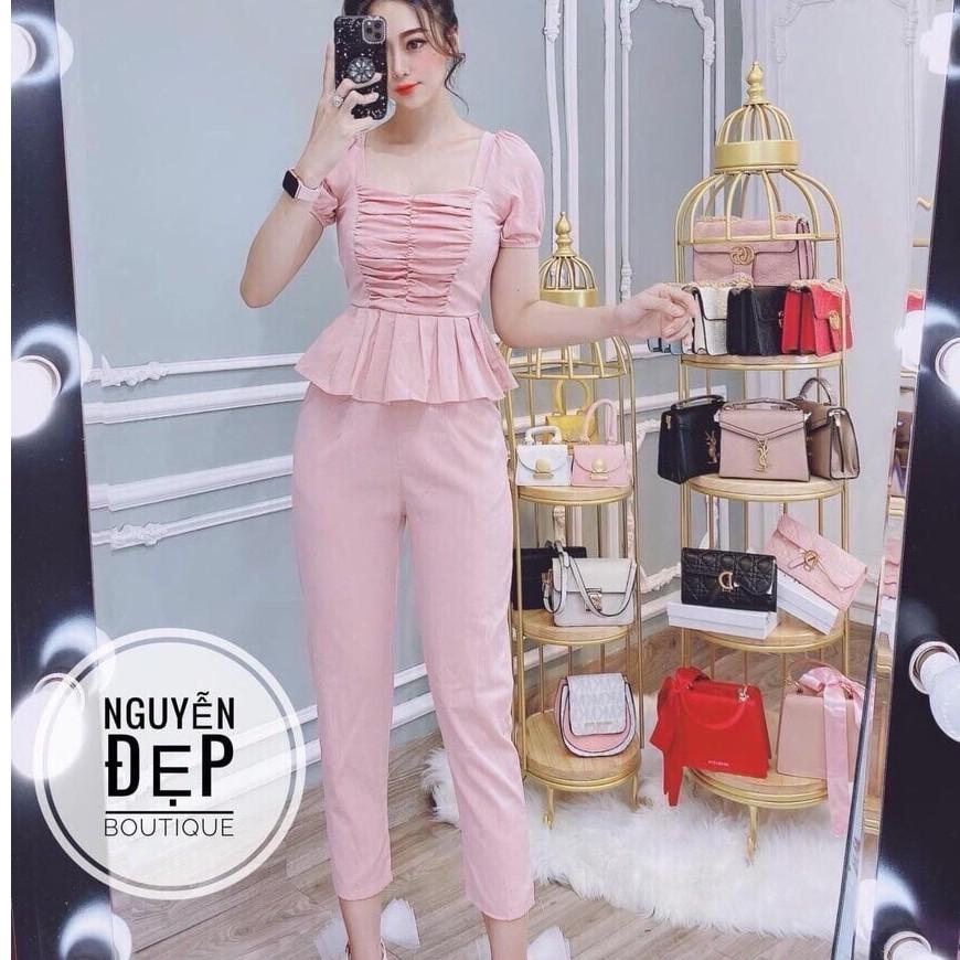 Váy đầm nữ sét bộ đồ nữ cổ vuông nhúm eo siêu xinh AM
