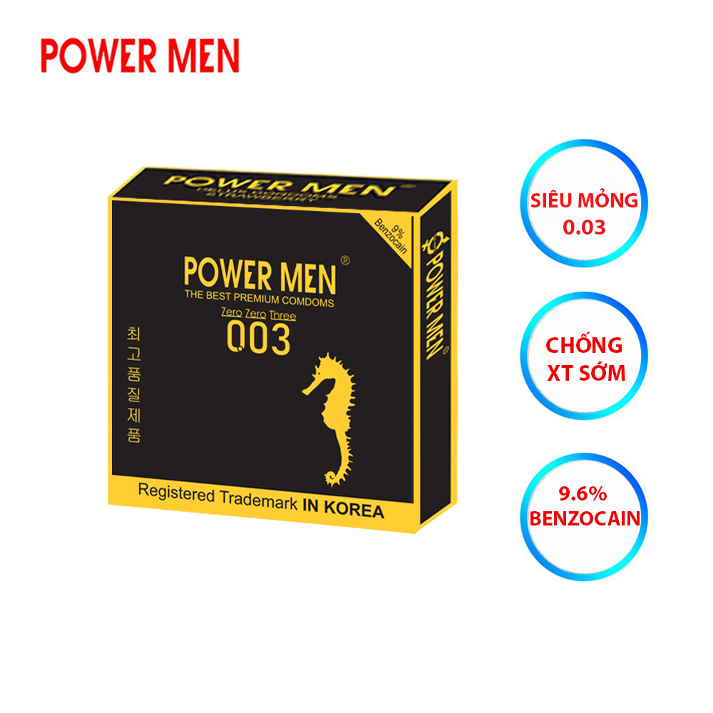 Bao cao su Powermen Siêu siêu mỏng 0.03 mm, chống xuất tinh sớm Hộp 9 BCS - che tên khi giao hàng