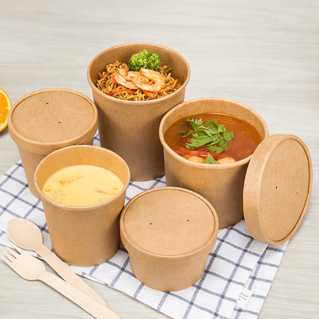 Ly soup giấy kraft 480ml kèm nắp giấy - Combo 50 cái
