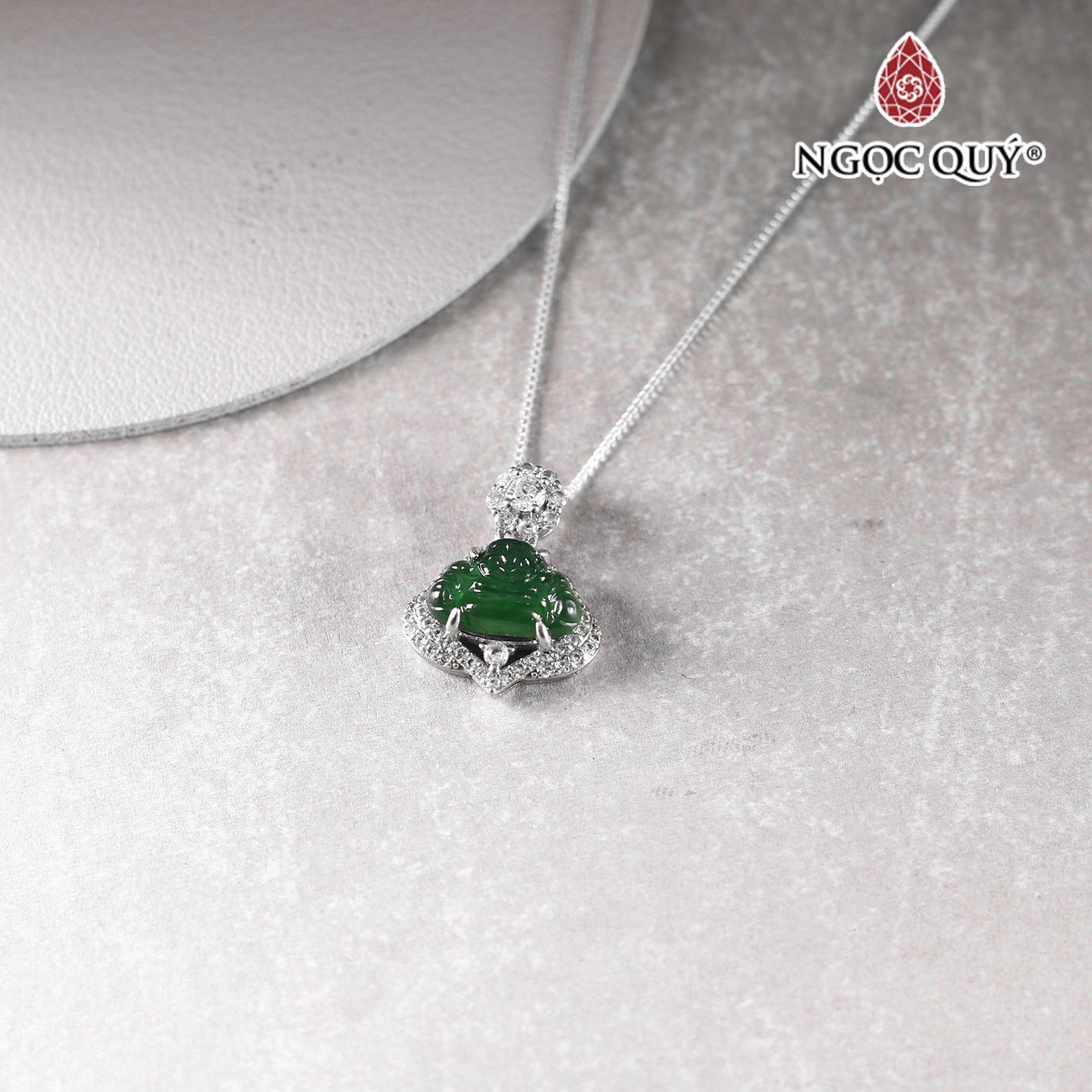 Dây chuyền Di lặc phỉ thúy cao băng lục type A  13x15mm dài 19mm - Ngọc Qúy Gemstones