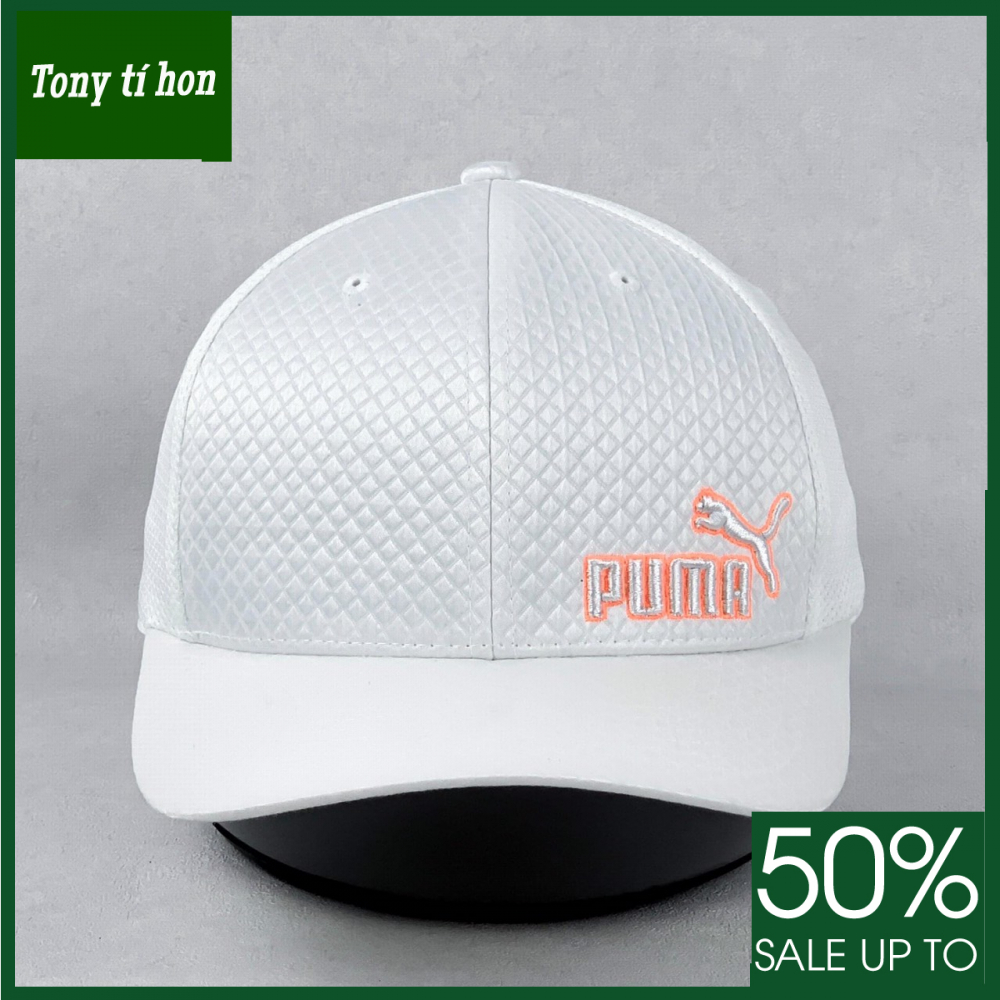 Tony tí hon - Mũ/nón kết lưỡi trai PM thêu logo bên, phối lưới, bít đuôi thời trang nam nữ cao cấp - màu trắng, logo cam đào / logo trắng