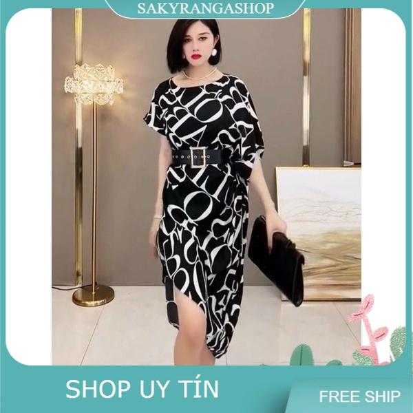 ĐẦM LỤA HỌA TIẾT KÈM BELT CAO CẤP