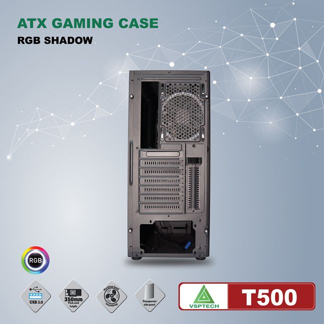 Vỏ máy tính Case VSP T500 LED (ATX/Micro ATX) Kính cường lực không FAN - Hàng chính hãng TECH VISION phân phối