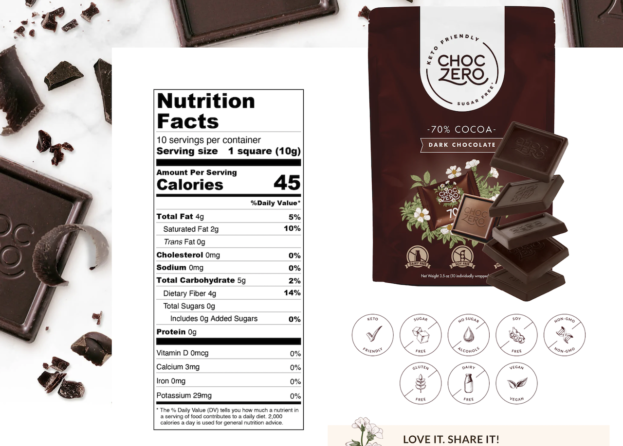 TÚI SOCOLA ĐEN 70% COCOA VUÔNG Choczero DARK CHOCOLATE SQUARES, KHÔNG ĐƯỜNG, ĂN KIÊNG Keto, Non GMO, Gluten Free, 100g