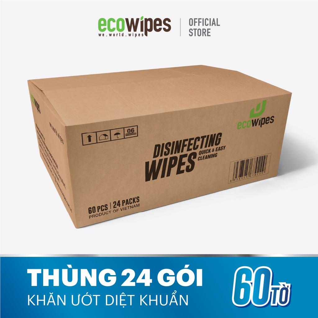 Thùng 24 gói Khăn ướt diệt khuẩn Disinfecting Wipes gói 60 tờ diệt 99,9% vi khuẩn hương chanh dịu nhẹ không kích ứng da