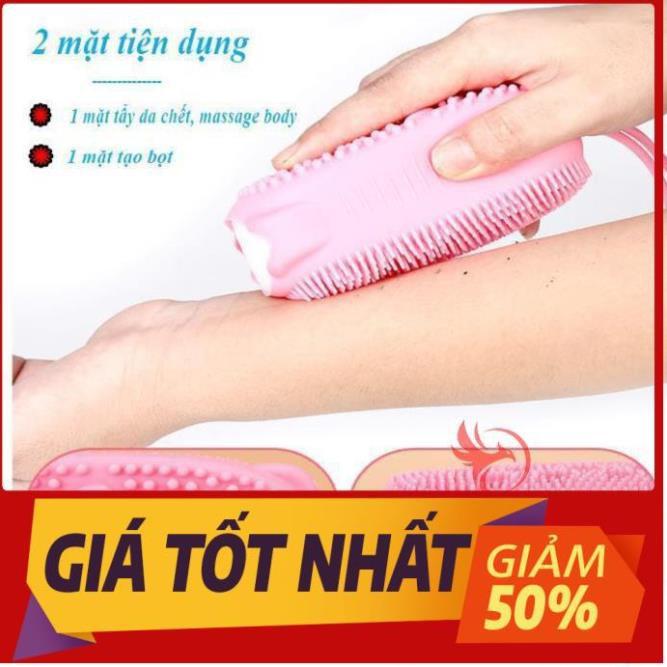 Bông tắm bọt biển silicon tạo bọt kỳ ghét cọ chà lưng tẩy tế bào da chết miếng mút 2 mặt lông siêu mềm