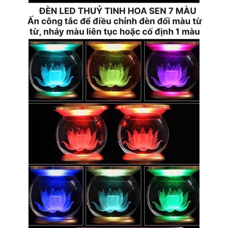 CẶP 2 CHIẾC ĐÈN LED HOA SEN PHA LÊ 7 MÀU THỜ CÚNG TRANG TRÍ