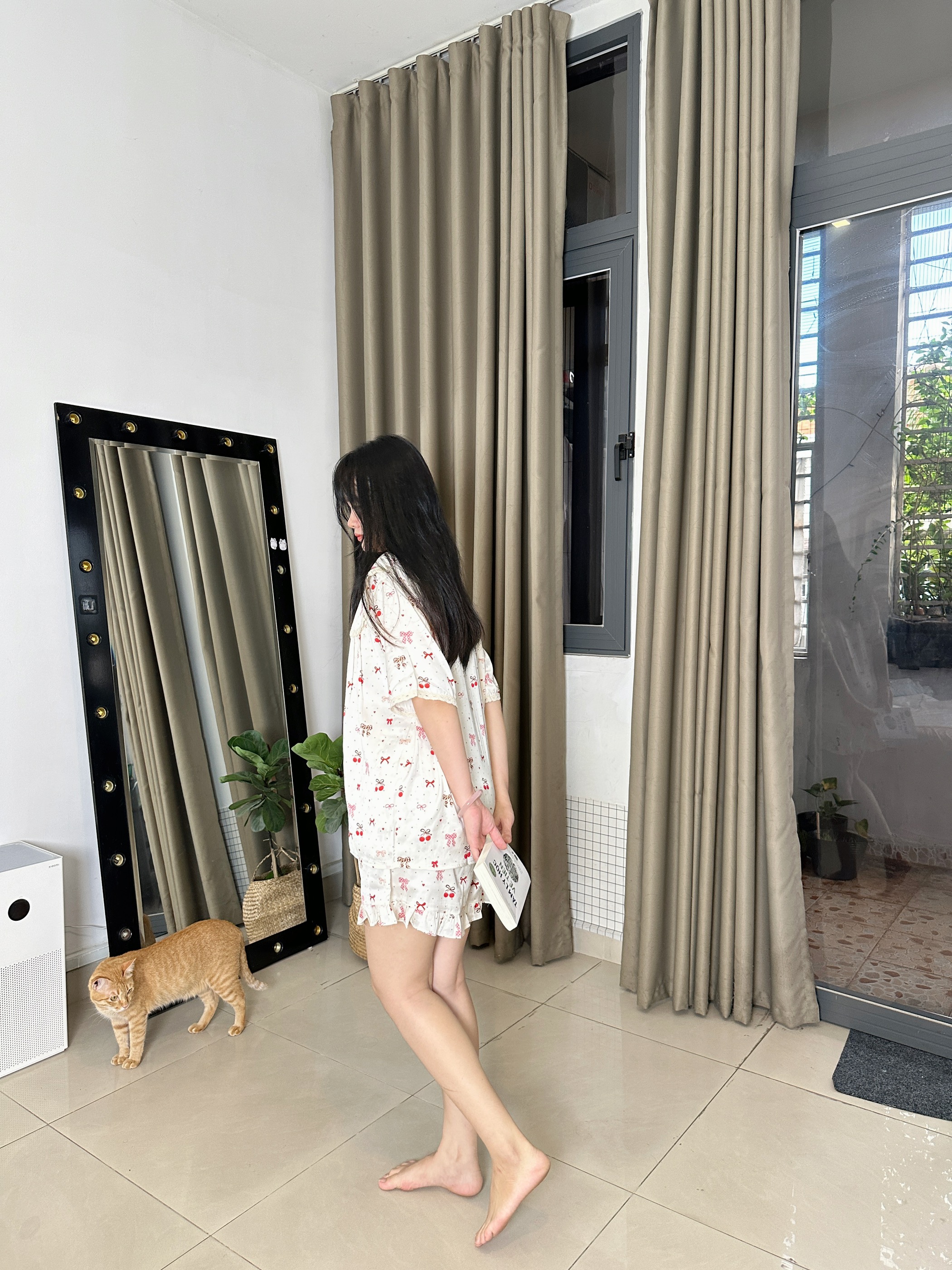 Bộ mặc nhà lụa latin hoạ tiết nơ xinh xắn, bộ ngủ mát mẻ thoải mái comfy, ở nhà vẫn xinh
