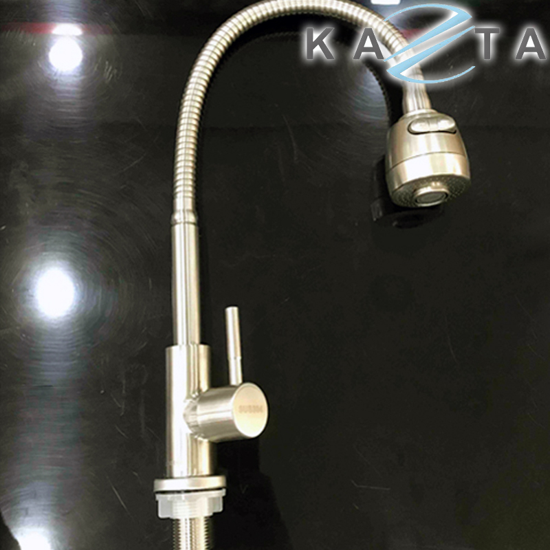 Vòi rửa bát lạnh KAZTA KZ-4A3 tăng áp thân uốn dẻo inox SUS304 có nút chỉnh 2 chế độ nước