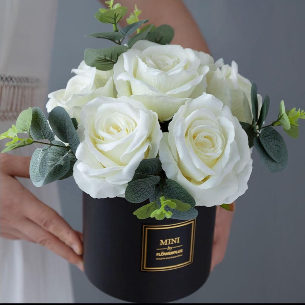 Hoa giả, lọ hoa hồng nhung mix đào đông 20cm đẹp để bàn trang trí phòng, làm hộp quà tặng người thân ý nghĩa HN-01