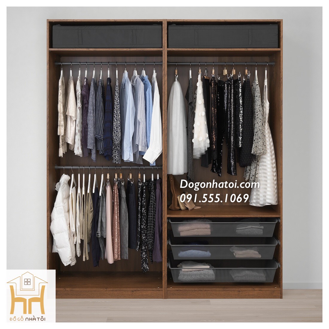 Tủ quần áo vân gỗ óc chó 4 Cánh - TA204 - Đồ Gỗ Nhà Tôi.