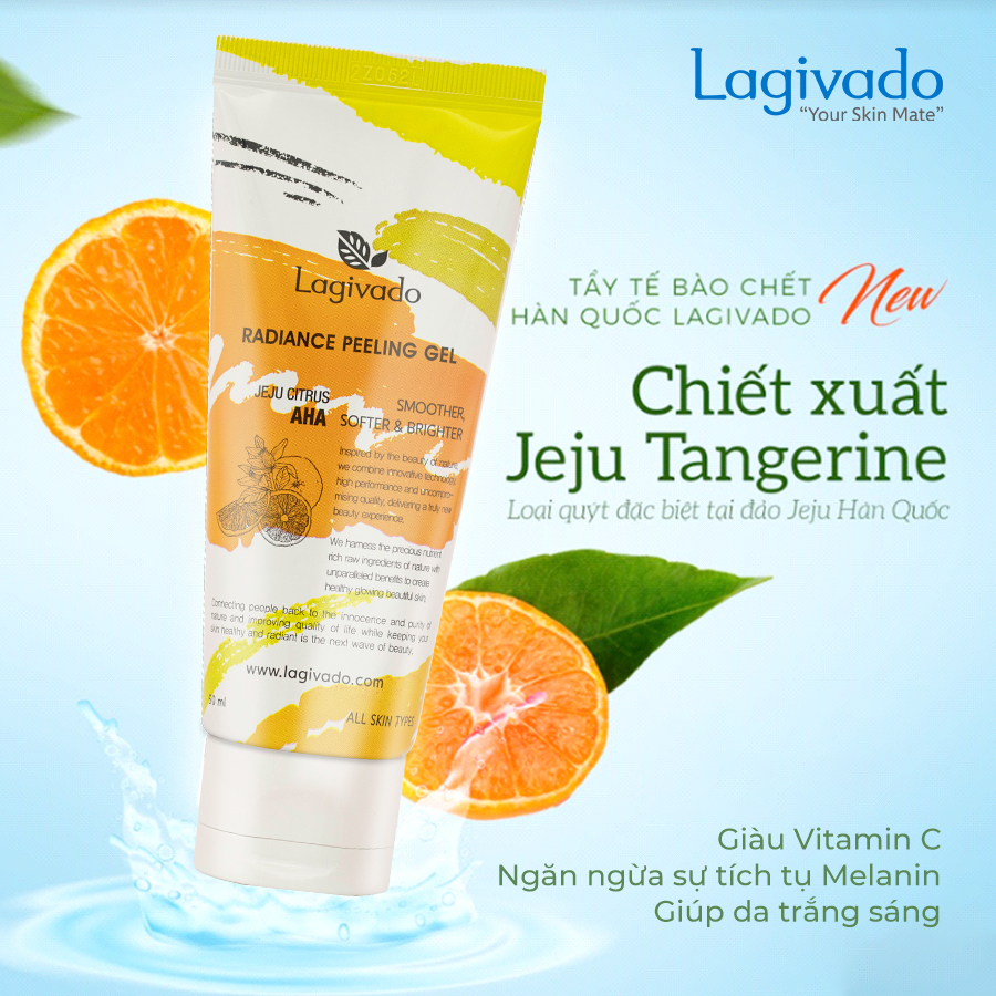 Tẩy tế bào chết Hàn Quốc Lagivado chiết xuất quả quýt đảo Jeju Tangerine, giúp da sáng mịn Radiance Peeling 50 ml