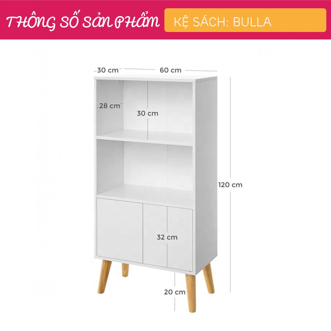 Kệ sách, kệ trang trí gỗ hiện đại SMLIFE Bulla | Gỗ MDF dày 17mm chống ẩm | D60xR30xC120cm